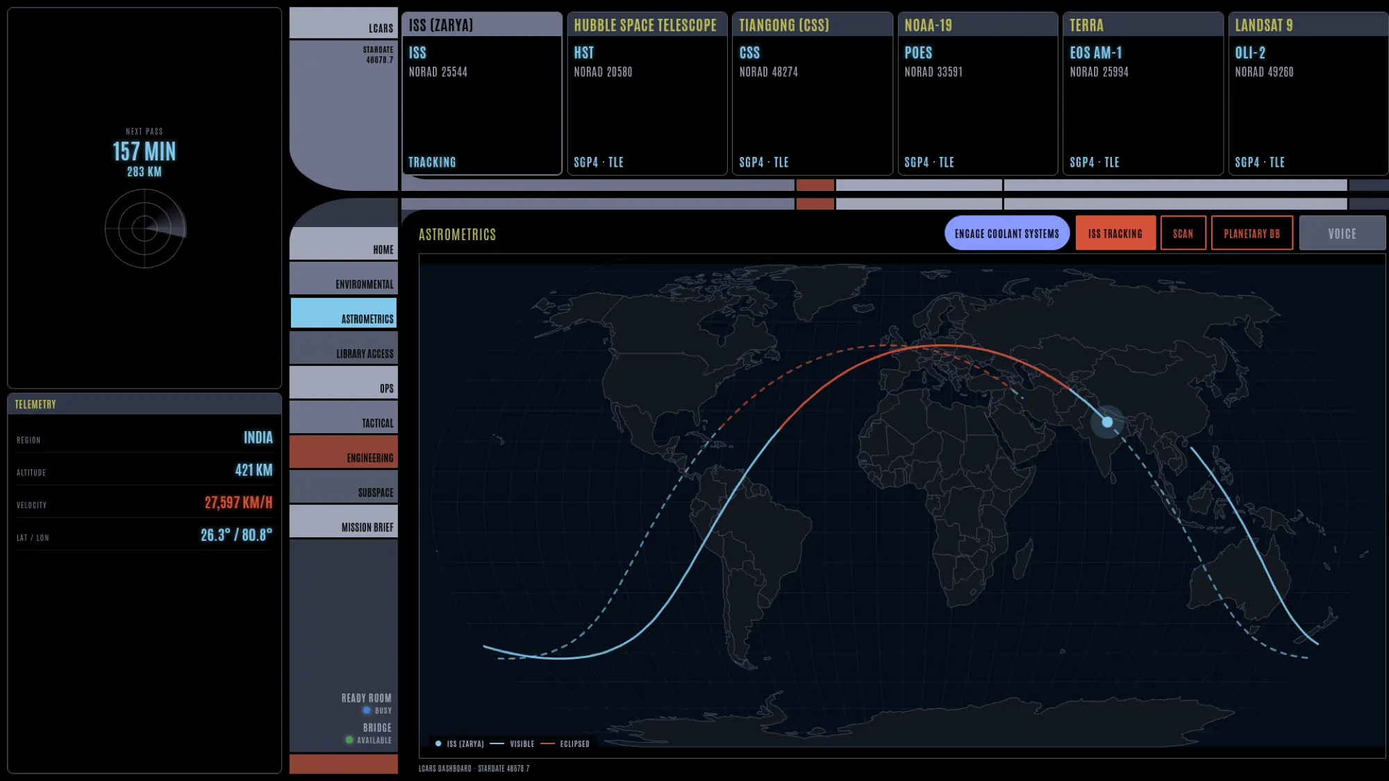 The ISS Tracking page with a globe and satellite tiles